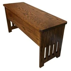 RRD Wooden Storage Bench – Mission Style Entryway Bench W/Flip Top Lid – Solid Oak Wood Dining Bench W/Slats – Rustic Bench With Storage – Anti-Slam Hinges Wood Bench (36'', Oak Wood, Michaels Stain)