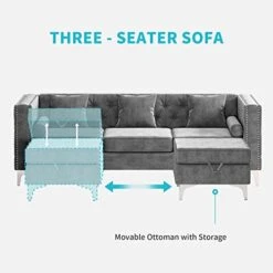 CECER Sofa, 3 Pieces Sofa Set, Loveseat Sofa- Oversize Sofa Couch- Sofa Chair, Velvet Sofa With Pillow, Couches For Living Room, Apartment, Office, Gray Sofa -Songmics Furniture Shop 41M5k91lrxL