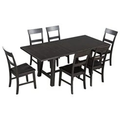 CITYLIGHT 7 Piece Dining Table Set Extendable Table With 18” Leaf And 6 Chairs, Wood Rectangular Dining Room Set, Retro Industrial Style Kitchen Dining Table Set For 6~8 People (Espresso) 19 CITYLIGHT 7 Piece Dining Table Set Extendable Table With 18” Leaf And 6 Chairs, Wood Rectangular Dining Room Set, Retro Industrial Style Kitchen Dining Table Set For 6~8 People (Espresso) -Songmics Furniture Shop 41M9DUnIhWL