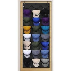 Delgeo24 Grid New Simple Fabric Grid Storage Hanging Bag Baseball Cap Storage Hanging Bag Hanging On The Door, Storage Bag Closet Wall Hat Storage Bag, Hat Hats Baseball Cap And Sports Cap