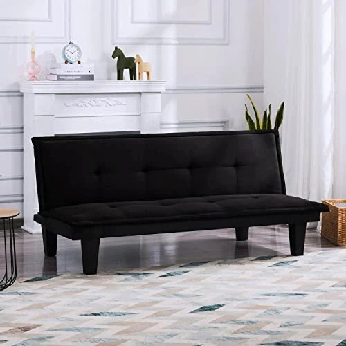 GENERIC Futon Sofa Bed 63.8 Inch Convertible Folding Sleeper Modern Fold Up And Down Recliner Couch Black Solid Mid-Century Fabric Manual Recline 1 GENERIC Futon Sofa Bed 63.8 Inch Convertible Folding Sleeper Modern Fold Up And Down Recliner Couch Black Solid Mid-Century Fabric Manual Recline