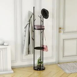 HKaikzo Double-pole Coat Rack Freestanding, Modern Metal Coat Racks Hanger Stand With 5 Hooks And Natural Marble Base, For Bedroom, Office, Hallway, Entryway, Living Room Gold… -Songmics Furniture Shop 41MJaxkTncL. AC