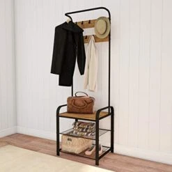 Lavish Home Entryway Coat Rack-Metal Hall Tree-Storage Bench, 9 Hooks, 2 Shelves For Shoes & Hanging Rod-Rustic Farmhouse Design Mudroom Organizer, 73", Brown -Songmics Furniture Shop 41MLWGZccGL. AC