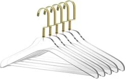 Quality Clear Acrylic Lucite Coat Suit Hangers With Bar – 5-Pack, Stylish Clothes Hanger With Acrylic Pant Bar - Coat Hanger For Dress, Suit - Closet Organizer Adult Hangers (Matte Gold, 5) -Songmics Furniture Shop 41MN 04 8pL. AC