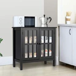 Tangkula Sideboard Buffet Storage Cabinet, Kitchen Storage Cabinet With 2 Glass Doors, Liquor Cabinet For Home Kitchen Dining Room, Cupboard Console Table, Curio Cabinet (Black) -Songmics Furniture Shop 41MO4bk7q7L