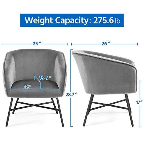 Topeakmart Modern Accent Barrel Chair Living Room Chair Velvet Accent Armchair With Metal Legs For Living Room Bedroom Home Office Grey 2 Topeakmart Modern Accent Barrel Chair Living Room Chair Velvet Accent Armchair With Metal Legs For Living Room Bedroom Home Office Grey - Image 2