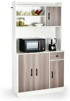 BZGWECD 4-Door Kitchen Buffet Pantry Storage Cabinet Tall Microwave Cabinet With/Hutch Adjustable Shelf For Home Kitchen Storage Cabinet (Color : B) 12 BZGWECD 4-Door Kitchen Buffet Pantry Storage Cabinet Tall Microwave Cabinet With/Hutch Adjustable Shelf For Home Kitchen Storage Cabinet (Color : B) -Songmics Furniture Shop 41MRLYaE GL. AC