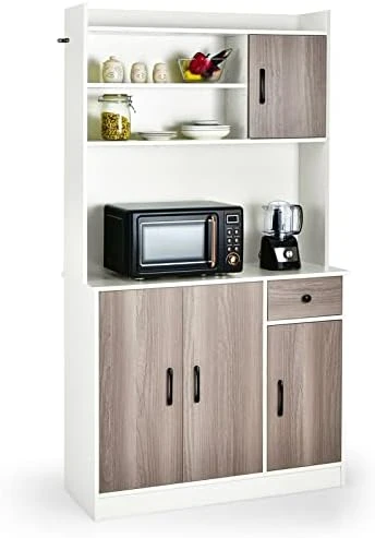 BZGWECD 4-Door Kitchen Buffet Pantry Storage Cabinet Tall Microwave Cabinet With/Hutch Adjustable Shelf For Home Kitchen Storage Cabinet (Color : B) 6 BZGWECD 4-Door Kitchen Buffet Pantry Storage Cabinet Tall Microwave Cabinet With/Hutch Adjustable Shelf For Home Kitchen Storage Cabinet (Color : B) - Image 6