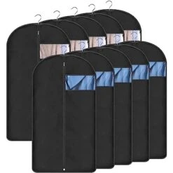 KIMBORA 10 Packs Garment Bags For Hanging Clothes, 43" Suit Bag For Closet Storage And Travel Suit Cover Bag For Coats, Jackets, Shirts (Black)