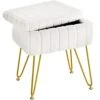 Greenstell Vanity Stool Chair Faux Fur With Storage, 15.7"L X 11.8"W X 19.4"H Soft Ottoman 4 Metal Legs With Anti-Slip Feet, Furry Padded Seat, Modern Multifunctional Chairs For Makeup, Bedroom White