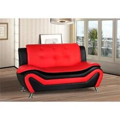 Home Square 3 Piece Living Room Set With Sofa Loveseat And Armchair In Black/Red