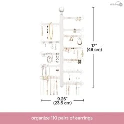 All Hung Up 12-Tier 17" Wall Jewelry Organizer : Command Strips Included For Easy Hanging : 120 Earring Organizer Holes : Necklace Organizer : Bracelet Holder : Ring Holder : Rotating Branches (White) -Songmics Furniture Shop 41McE7t4RSL