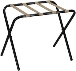 Household Essentials 2126-1 Folding Luggage Rack | Black Frame With Khaki Straps -Songmics Furniture Shop 41Mf dc9icL. AC