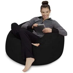 Sofa Sack - Plush, Ultra Soft Bean Bag Chair - Memory Foam Bean Bag Chair With Microsuede Cover - Stuffed Foam Filled Furniture And Accessories For Dorm Room - Black 3' -Songmics Furniture Shop 41MiS2zgRwL