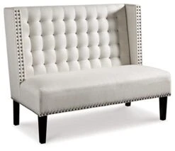 Signature Design By Ashley Beauland Modern Chic Upholstered Tufted Accent Settee Bench, Cream
