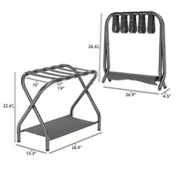 Bartnelli 2-Pack Premium Luggage Rack With Folding Storage Shelf | Collapsible Metal Suitcase Stand With Foldable Durable Nylon Straps For Bedroom, Guest Room, Or Hotel -Songmics Furniture Shop 41MlowVFXCL