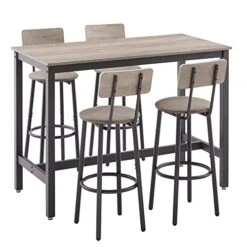 CALABASH Bar Table And Chairs Set,Industrial Counter Height Pub Table With 4 Chairs,Bar Table Set 5 Pieces Dining Table Set Home Kitchen Breakfast Table Set(Grey, Rectangular 1Table +4 Stools) -Songmics Furniture Shop 41MlrZXPzAL