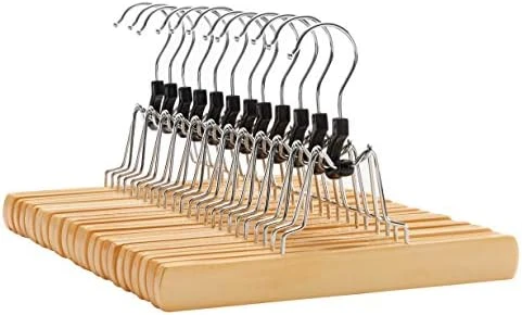 SONGMICS Wooden Pants Hangers 12 Pack, Pants Hangers With Clips, Adjustable Anti-Rust Metal Clips, 360° Swivel Hook, Skirt Hangers For Pant, Skirts, Natural Grain UCRW008-12, 13.4 X 0.5 X 4.9 Inches 7 SONGMICS Wooden Pants Hangers 12 Pack, Pants Hangers With Clips, Adjustable Anti-Rust Metal Clips, 360° Swivel Hook, Skirt Hangers For Pant, Skirts, Natural Grain UCRW008-12, 13.4 X 0.5 X 4.9 Inches - Image 7