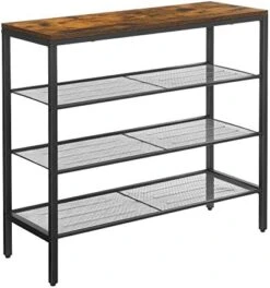 VASAGLE 4-Tier Shoe Rack, Freestanding Storage Organizer, Mesh Shelves, Space-Saving In The Entryway, Industrial, Rustic Brown + Black -Songmics Furniture Shop 41MvrtLb4EL. AC