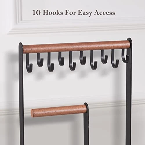 ProCase Jewelry Organizer Stand Holder, 4-Tier Tower Rack With Earring Tray And Holes, 10 Hooks Necklaces Hanging Storage Tree Display For Bracelets Watches Earrings Rings -Black 4 ProCase Jewelry Organizer Stand Holder, 4-Tier Tower Rack With Earring Tray And Holes, 10 Hooks Necklaces Hanging Storage Tree Display For Bracelets Watches Earrings Rings -Black - Image 4