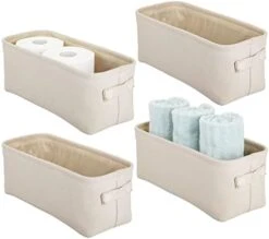 MDesign Narrow Fabric Storage Bin Basket With Handles For Bathroom Closet, Vanity, Cabinet, Cubby, Countertop, Tall Slim Baskets For Towels, Toilet Tissue, Crane Collection, 4 Pack - Cream 17 MDesign Narrow Fabric Storage Bin Basket With Handles For Bathroom Closet, Vanity, Cabinet, Cubby, Countertop, Tall Slim Baskets For Towels, Toilet Tissue, Crane Collection, 4 Pack - Cream -Songmics Furniture Shop 41N1sMI sTL. AC