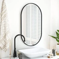 HARRITPURE 17" X 30"Oval Bathroom Mirror Wall Mounted Chic Brushed Metal Frame Hang Vertically & Horizontally Perfect Modern Decor For Bedroom Bathroom Entryway Living Room Gallery Wall,Black -Songmics Furniture Shop 41N4Siwk0AL. AC