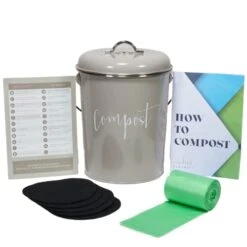 Compost Tumbler, Kitchen Compost Bin Countertop, Indoor Compost Bin Kitchen, Compost Bucket Kitchen, Compost Bins, Compost Caddy, Counter Food Composter For Kitchen, Greige (Beige-Grey) Compost Pail