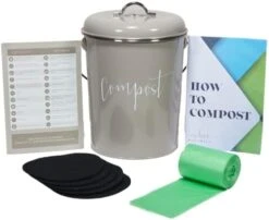 Compost Tumbler, Kitchen Compost Bin Countertop, Indoor Compost Bin Kitchen, Compost Bucket Kitchen, Compost Bins, Compost Caddy, Counter Food Composter For Kitchen, Greige (Beige-Grey) Compost Pail 14 Compost Tumbler, Kitchen Compost Bin Countertop, Indoor Compost Bin Kitchen, Compost Bucket Kitchen, Compost Bins, Compost Caddy, Counter Food Composter For Kitchen, Greige (Beige-Grey) Compost Pail -Songmics Furniture Shop 41N9NLD13vL. AC