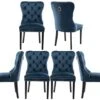 HNY Velvet Upholstered Dining Chairs, Set Of 6 Dining Room Tufted Chair, Modern Button Tufted Armless Chairs With Nailhead Trim And Back Ring Pull(Navy Blue)