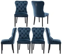 HNY Velvet Upholstered Dining Chairs, Set Of 6 Dining Room Tufted Chair, Modern Button Tufted Armless Chairs With Nailhead Trim And Back Ring Pull(Navy Blue)