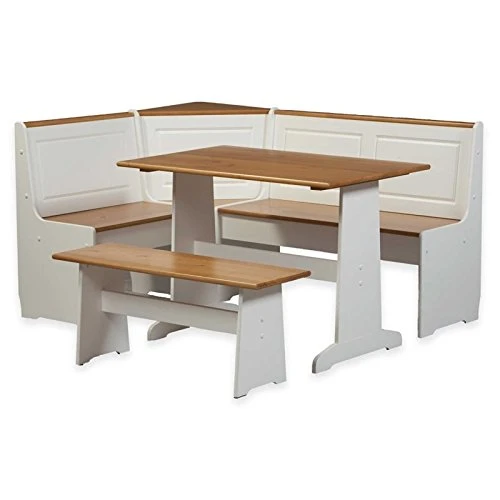 Pemberly Row Patio Conversation Indoor 3 Piece Kitchen Corner Nook Table Booth Bench Breakfast Dining Set In White 6 Pemberly Row Patio Conversation Indoor 3 Piece Kitchen Corner Nook Table Booth Bench Breakfast Dining Set In White - Image 6