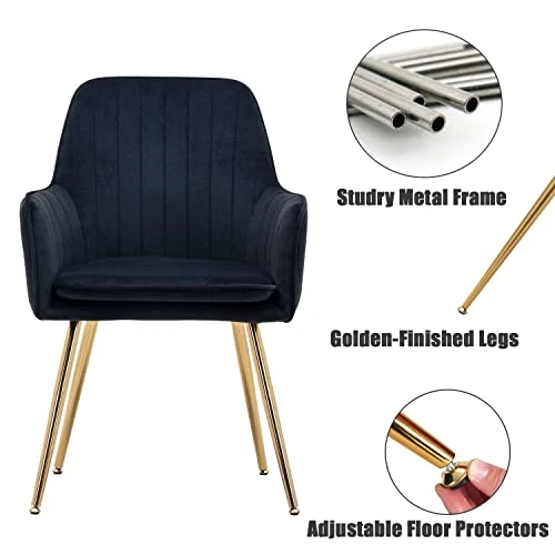 Altrobene Velvet Accent Chair, Home Office Desk Chair, Living Room Bedroom Arm Chair, Modern Dinging Chair, Girls Vanity Chair, Golden Finished, Black 4 Altrobene Velvet Accent Chair, Home Office Desk Chair, Living Room Bedroom Arm Chair, Modern Dinging Chair, Girls Vanity Chair, Golden Finished, Black - Image 4