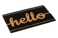 Ecomills Hello Black Coir Door Mat, 18" X 30" X 0.5", Non Slip Backing, Modern Front Door Welcome Entrance Mat, Natural, Indoor Outdoor, Low Profile, Easy To Clean, Great For Entry Ways, Patios