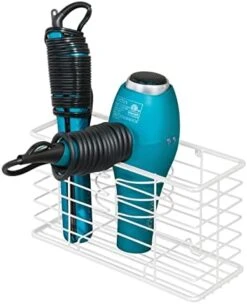 MDesign Steel Wall Mount Hair Dryer Storage Organizer - Hair Styling Tool Basket For Bathroom And Bedroom - Holds Hair Dryer, Flat Iron, Curling Wand, Hair Straightener - Linelle Collection - White 21 MDesign Steel Wall Mount Hair Dryer Storage Organizer - Hair Styling Tool Basket For Bathroom And Bedroom - Holds Hair Dryer, Flat Iron, Curling Wand, Hair Straightener - Linelle Collection - White -Songmics Furniture Shop 41NKbUJEyvL. AC