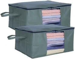 Wismart Large Capacity Zippered Clothes Storage Bags With Plastic Clear Window And Durable Handles Great For Seasonal Storage, Bedding, Blankets ,Foldable With Sturdy Zipper, 4 Pack, Green (Large, Green-4Pack) -Songmics Furniture Shop 41NKuzrObmL. AC