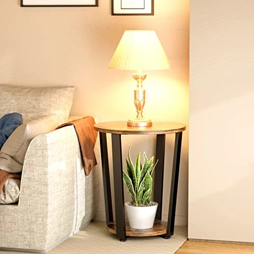 EKNITEY Wood Round End Table - 19.7" Dia. Side Table With Storage Small Table With Sturdy Metal Frame For Living Room Bedroom Couch Snack And Sofa 2-Tier 2 EKNITEY Wood Round End Table - 19.7" Dia. Side Table With Storage Small Table With Sturdy Metal Frame For Living Room Bedroom Couch Snack And Sofa 2-Tier - Image 2