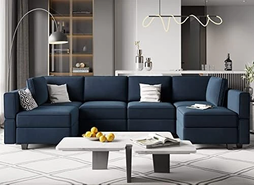 Belffin Modular Sectional Sofa Couch With Reversible Chaise Velvet L Shaped Couch Sofa With Storage 4-seat Convertible Sectional Sofa Blue 6 Belffin Modular Sectional Sofa Couch With Reversible Chaise Velvet L Shaped Couch Sofa With Storage 4-seat Convertible Sectional Sofa Blue - Image 6