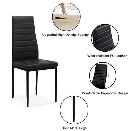 SLEERWAY Kitchen Dining Table Set For 4 People, Thickened Tempered Glass Desktop Kitchen Table And 4 Leather Chairs With Cushion, Modern Dining Room Sets For Small Space, 5 Pieces 2 SLEERWAY Kitchen Dining Table Set For 4 People, Thickened Tempered Glass Desktop Kitchen Table And 4 Leather Chairs With Cushion, Modern Dining Room Sets For Small Space, 5 Pieces - Image 2