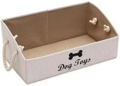 Xbopetda Dog Toy Box Dog Toy Storage Bin - Foldable Fabric Trapezoid Organizer Basket With Cotton Rope Handle, Ideal For Holding Dry Treats, Collars, Toys & Blankets (Beige)