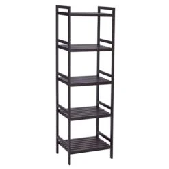 SONGMICS Adjustable Storage Shelf Rack, 5-Tier Multifunctional Shelving Unit Stand Tower, Bookcase For Bathroom Living Room Kitchen 17.7 X 12.4 X 55.9 Inches, Holds Up To 132 Lb, Brown UBCB75BR