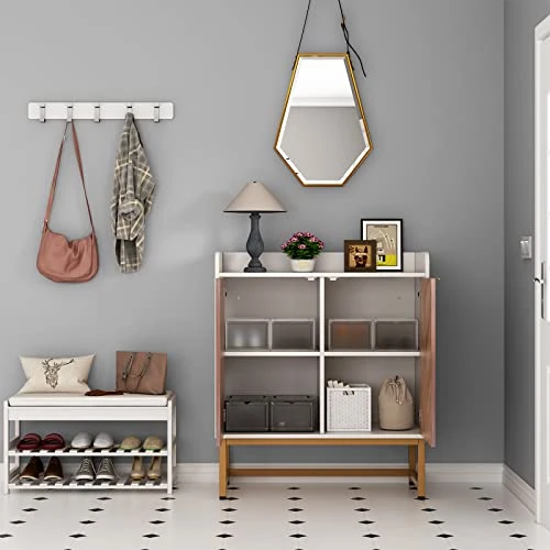 Saudism 20 Gallon Fish Tank Stand, Small Aquarium Stand 10 Gallon With Doors & Adjustable Shelves, Boho Sideboard Coffee Bar Cart, Kitchen Cupboard Console Table, 30.5" L×15.7" W×35" H, White/Gold 5 Saudism 20 Gallon Fish Tank Stand, Small Aquarium Stand 10 Gallon With Doors & Adjustable Shelves, Boho Sideboard Coffee Bar Cart, Kitchen Cupboard Console Table, 30.5" L×15.7" W×35" H, White/Gold - Image 5