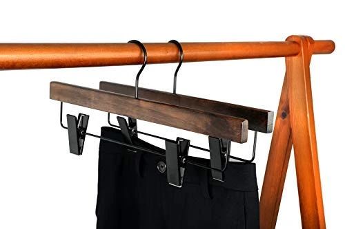 TOPIA HANGER Pants Hangers, Wooden Skirt Hangers With Adjustable Metal Clips, Premium Retro Finish And 360°Swivel Black Hook, Jean Hangers For Closet,10 Pack, CT03A 3 TOPIA HANGER Pants Hangers, Wooden Skirt Hangers With Adjustable Metal Clips, Premium Retro Finish And 360°Swivel Black Hook, Jean Hangers For Closet,10 Pack, CT03A - Image 3