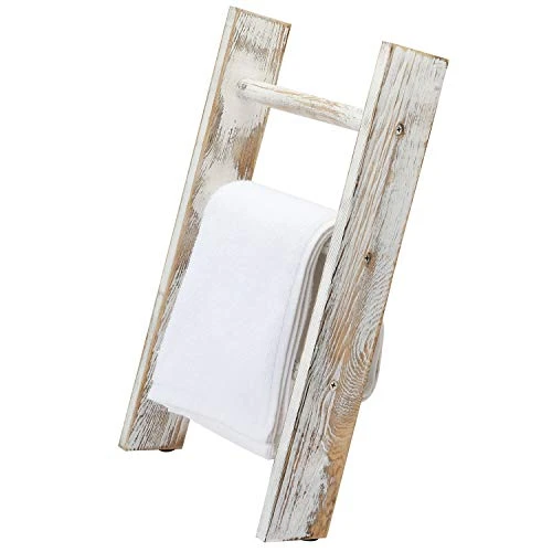 MyGift 16 Inch Rustic Whitewashed Wood Countertop Kitchen Towel Ladder With 3 Rungs, Farmhouse Bathroom Hand Towel Holder Rack 4 MyGift 16 Inch Rustic Whitewashed Wood Countertop Kitchen Towel Ladder With 3 Rungs, Farmhouse Bathroom Hand Towel Holder Rack - Image 4