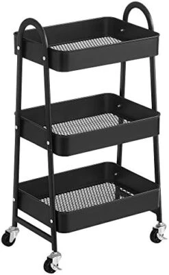 SONGMICS 3-Tier Rolling Cart, Metal Storage Cart, Kitchen Storage Trolley With 2 Brakes And Handles, Utility Cart, Easy Assembly, For Painting Utensils Bedroom Laundry Room, Black UBSC068B01 -Songmics Furniture Shop 41NdGKc2ObL. AC