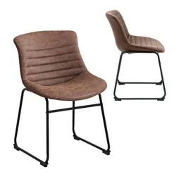 Chairelax Dining Chair Set Of 2, Synthetic Leather Modern Design Bar Chair With Metal Legs For Kitchen Bar Counter Restaurant Dining Room Living Room (Reddish Brown)