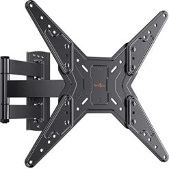 Full Motion TV Wall Mount For Most 23-55 Inch Flat Curved TVs, Single Stud Wall Bracket TV Mount With Swivel Articulating Extension Tilt Arm, Max VESA 400x400mm Up To 88lbs By Perlegear, PGMF5