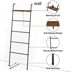 OYEAL Blanket Ladder Farmhouse Decorative Ladder Holder With Storage Shelf, Wall Leaning Towel Racks For Bathroom, Living Room, Bedroom, Laundry Room, Black 12 OYEAL Blanket Ladder Farmhouse Decorative Ladder Holder With Storage Shelf, Wall Leaning Towel Racks For Bathroom, Living Room, Bedroom, Laundry Room, Black -Songmics Furniture Shop 41NiGlDXaWL