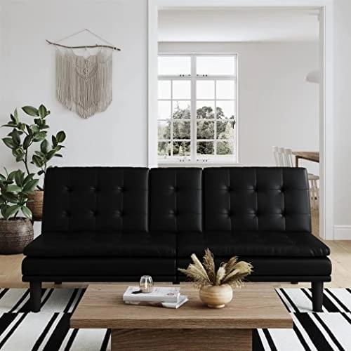 NHUNI Futon With Cupholder, Black Convertible Folding Bed Sofa 3 NHUNI Futon With Cupholder, Black Convertible Folding Bed Sofa - Image 3
