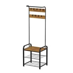 Lavish Home Entryway Coat Rack-Metal Hall Tree-Storage Bench, 9 Hooks, 2 Shelves For Shoes & Hanging Rod-Rustic Farmhouse Design Mudroom Organizer, 73", Brown -Songmics Furniture Shop 41NmrAk1mqL
