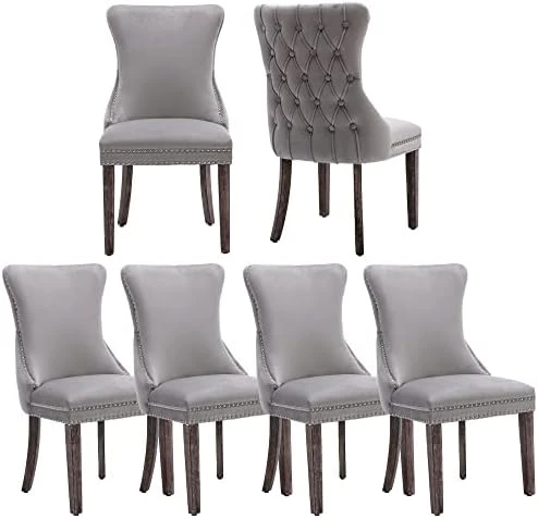 KCC Velvet Dining Chairs Set Of 4, Tufted Upholstered Wingback High-end Dining Kitchen Chair With Nailhead Solid Wood Legs, Contemporary Nikki Collection Modern Style, Beige 7 KCC Velvet Dining Chairs Set Of 4, Tufted Upholstered Wingback High-end Dining Kitchen Chair With Nailhead Solid Wood Legs, Contemporary Nikki Collection Modern Style, Beige - Image 7